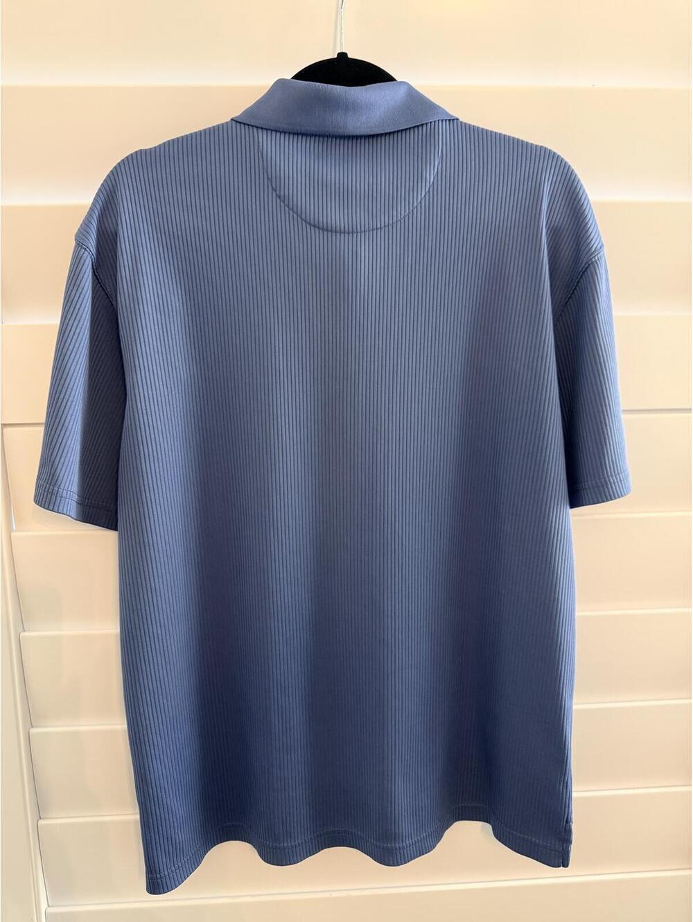 Men Regular Large Blue Ribbed Polo Shirt Half Zip - Picture 5 of 5
